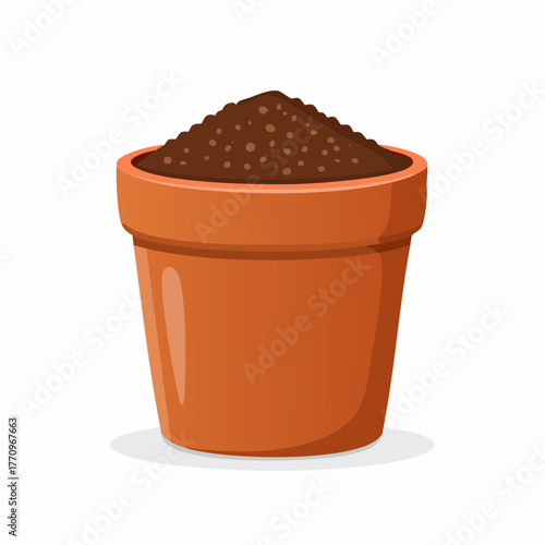 Clay flower pot with soil