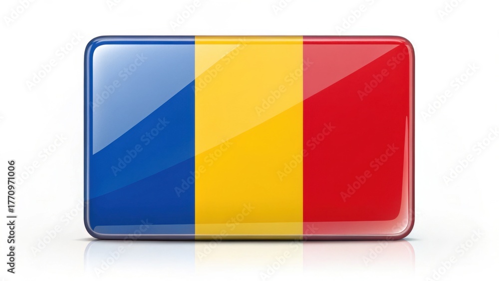 Fototapeta premium Modern glossy 3D icon representing the national flag of Romania.