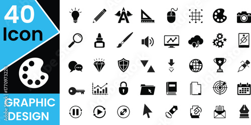 Collection of graphic design and creative icons representing various tools and concepts