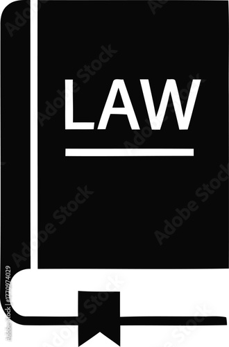 Black silhouette of a law book with the word law clearly visible on the cover