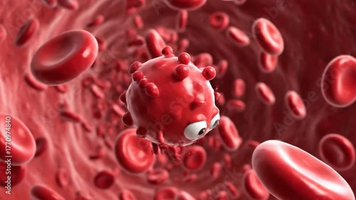 Cartoon character in red blood vessels illustration health medicine concept and science