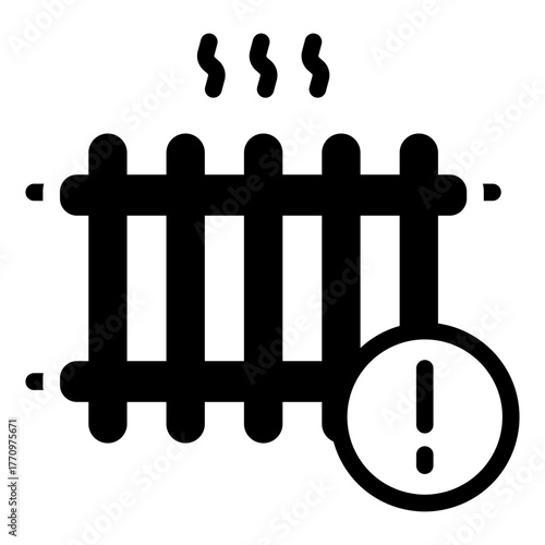 overheat alert glyph icon for heating system warning