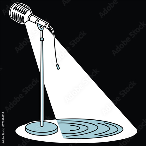 Vintage Microphone on Stand with Spotlight retro music