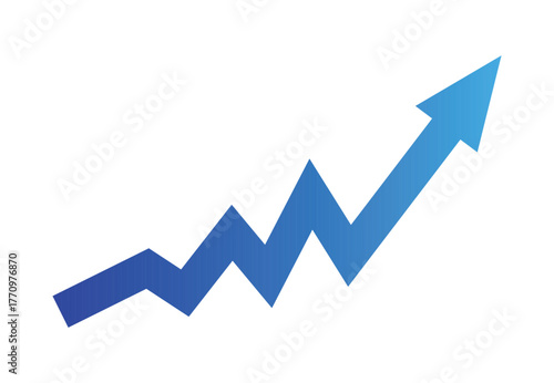 Blue Arrow Bar Chart, Growing Business Concept, Profit Vector Illustration, Sales Symbol with Upward Arrow, Economic Growth Trend. EPS 10 