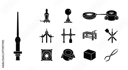 Diverse collection of scientific and laboratory equipment icons for modern innovation and research