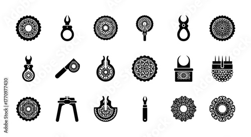 Intricate decorative motifs and specialized tools for detailed craftwork and design projects