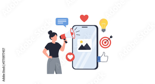 Dynamic marketer using megaphone and phone to boost brand awareness and engagement effectively.