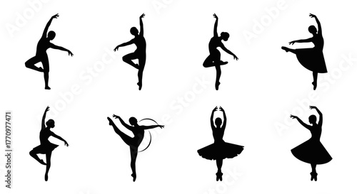 Dynamic ballet dancers in elegant poses capture grace and artistic expression