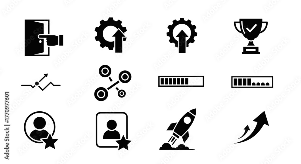 Fototapeta premium Success icons for business growth, achievement, and progress in modern design