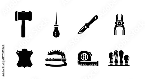 Crafting tools for leatherwork and repairs, professional workshop essentials collection