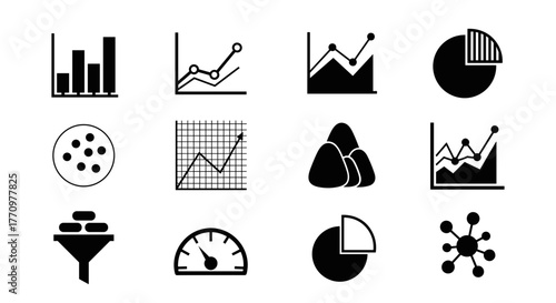 Dynamic business analytics icons showing growth, data, and performance metrics
