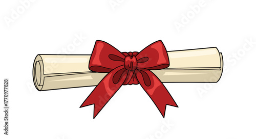 Elegant rolled diploma tied with a vibrant red ribbon, celebrating achievement and success