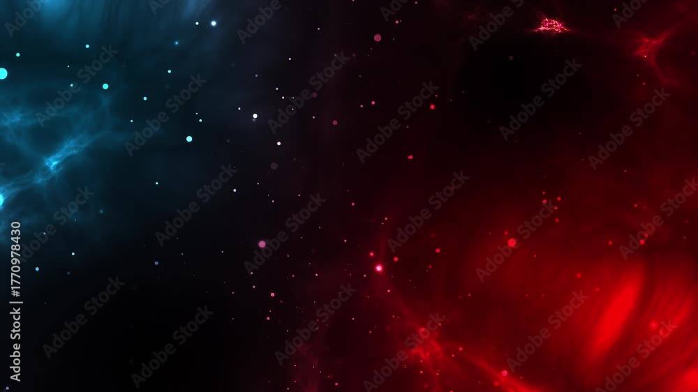 abstract cool warm blue red nebula background with soft floating white particles for epic intro sequences