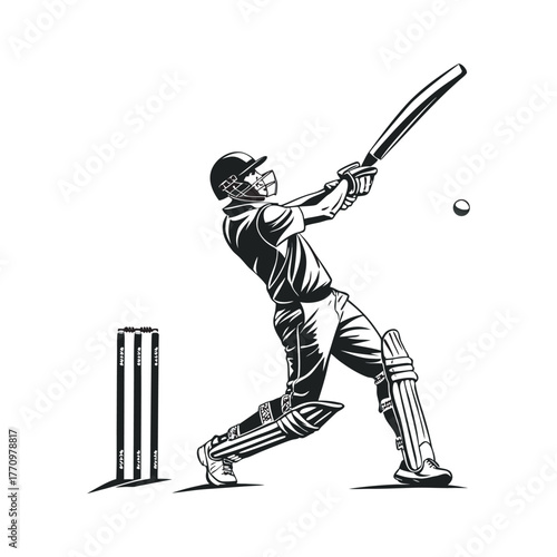 Dynamic cricket player swinging bat capturing action shot of game