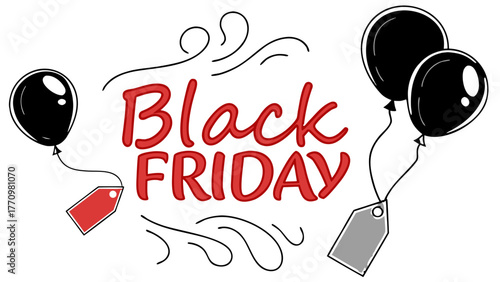 Black friday sale promotion advertisement with balloons and price tags for holiday shopping event special offer