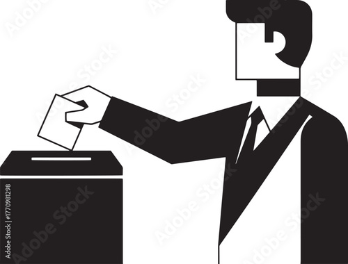 Man casting vote in ballot box illustration.