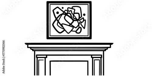 Fireplace Mantel Abstract Art Minimalist Outline Vector
