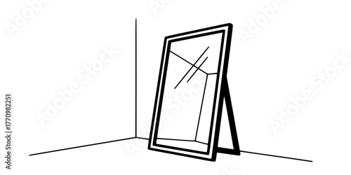 Minimalist Oversized Mirror Reflection Line Art Vector
