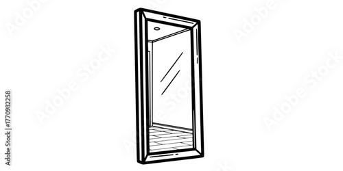 Minimalist Oversized Mirror Reflection Line Art Vector