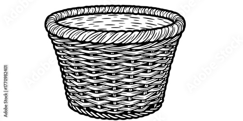 Woven Basket Natural Texture Flat Vector Icon Storage