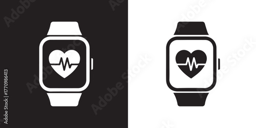 smartwatch ecg heart icon wearable device displaying heartbeat line vector