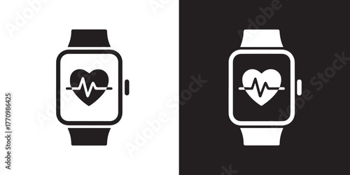 smartwatch heart rate icon with ecg waveform wearable health symbol vector