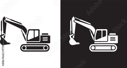 excavator black white vector silhouette for construction equipment design