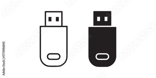usb drive icon outline versus solid flash storage vector design asset
