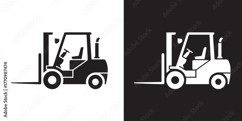 Naklejka premium forklift contrast icon pair for material handling and transport