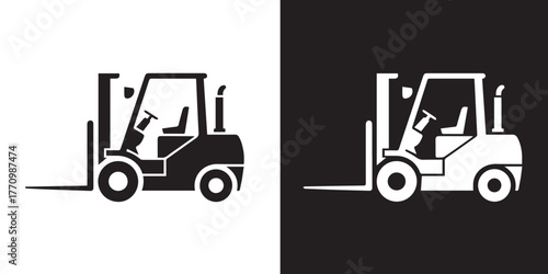 forklift contrast icon pair for material handling and transport