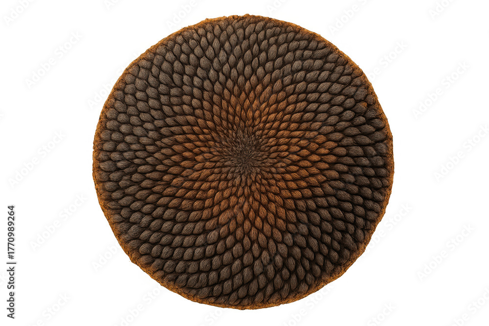 Fototapeta premium Sunflower seed head displaying natural fibonacci spiral pattern and geometry on transparent background