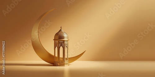 Wallpaper Mural Golden crescent moon with a decorative lantern, symbolizing ramadan and islamic culture Torontodigital.ca
