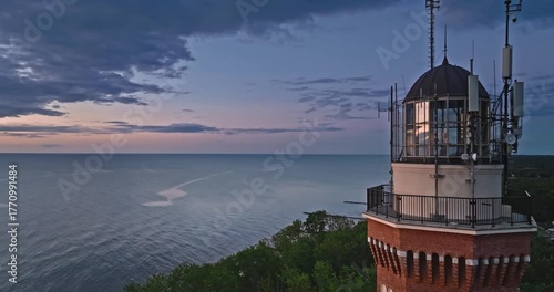 Beautiful Rewal Lighthouse at Sunset in Poland.