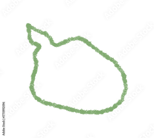 Wavy chalk speech bubble icon in green outline introduces a talk element with circle contour. Comic style dialogue bubble stands as a symbol for chat text and message in playful conversation.