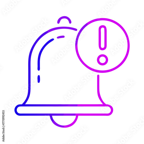 icon of a notification bell with an exclamation mark, representing alerts and reminders in social networks on a white background