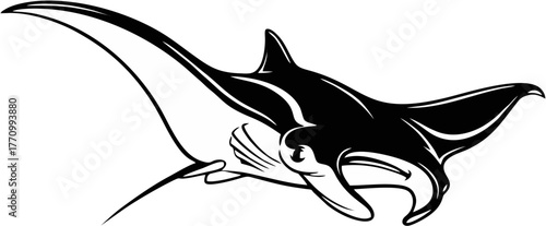 Elegant Manta Ray Gliding Through Ocean Depths Vector Illustration for Marine Life and Aquatic Themes, Capturing Graceful Movement and Underwater Majesty