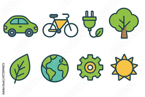 Eco-friendly, sustainability flat icon set. Environment, nature conservation icons flat collection.