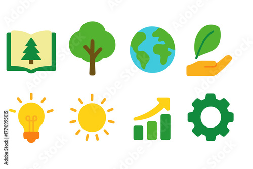 Eco-friendly, sustainable flat icon set. Nature, environment, conservation icons flat design
