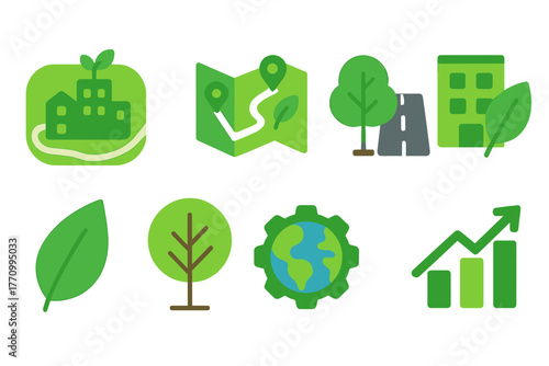 Eco-friendly, sustainability icon set. Environment, renewable energy icons flat collection