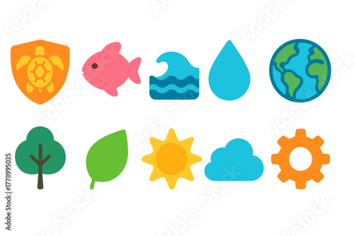 Environment, nature flat icon set. Ecology, conservation, climate icons flat collection