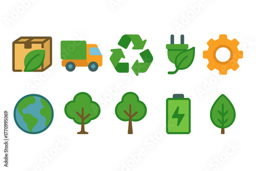 Environmental, sustainability icon set. Eco-friendly, nature flat icons collection