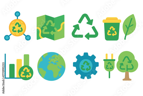 Recycling and environment icon set. Eco-friendly, sustainability icons in flat style