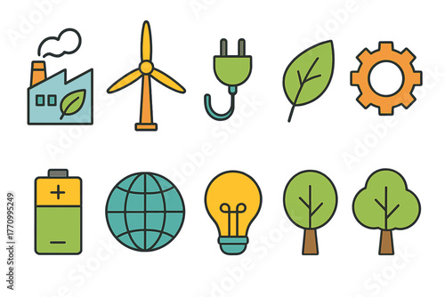 Environment, energy linear icon set. Eco-friendly, renewable energy icons collection