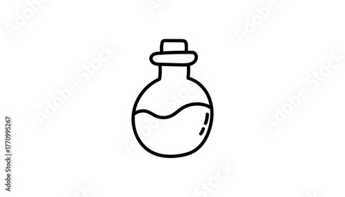 A vial and bottle of magic glass with cork. Astrology sample creates tonic with witchcraft and occult. Mystic esoteric moon and celestial symbol.