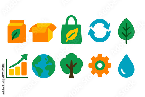 Eco-friendly, sustainability flat icon set. Green, recycling, nature icons collection.