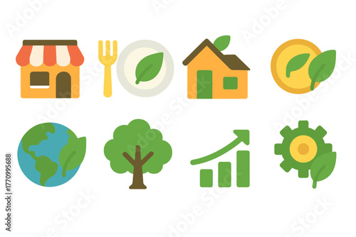 Eco-friendly flat icon set. Sustainability, environment, green collection.