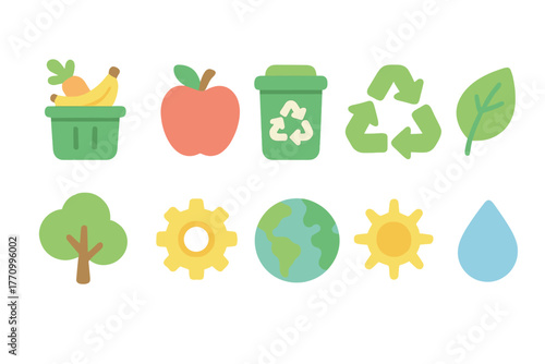 Eco-friendly, environment icon set. Sustainable, nature flat icons collection