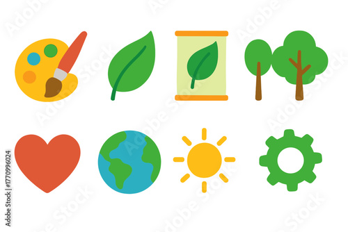 Ecology, environment flat icon set. Green, nature conservation icons flat collection