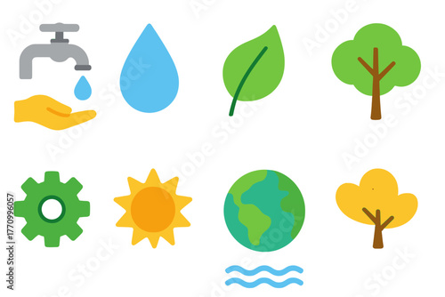 Eco and sustainability icon set. Environment, nature, conservation icons in flat style