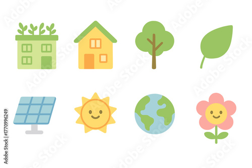 Eco-friendly, sustainability flat icon set. Green, nature, environment icons collection